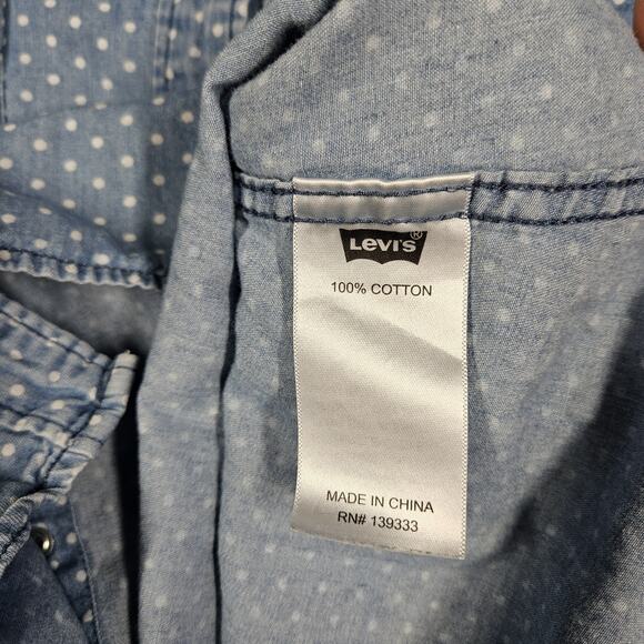 Levi’s Pearl Snap Shirt Womens XL Polka Dot Chambray Western Country Prairie - Picture 6 of 10